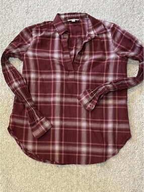 LOFT Burgundy Plaid Long Sleeve Shirt